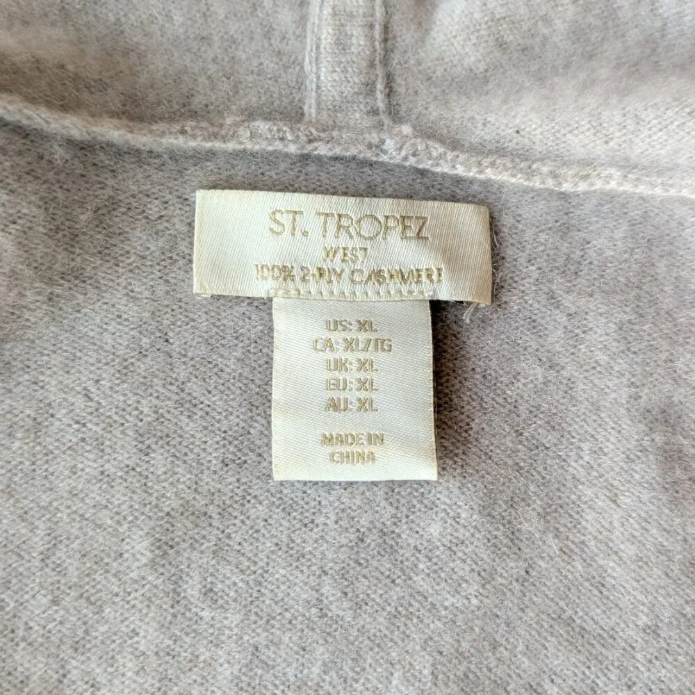 St. Tropez West Beige Cashmere Hooded Open Front Cardigan size XL